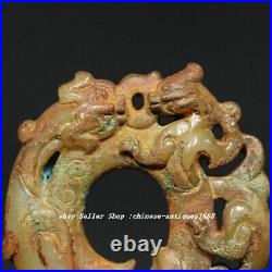 1.9 Chinese Old Hetian Jade Carved Fengshui Dragon Beast Statue YuBi Pendant