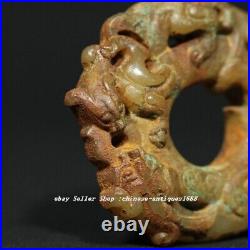 1.9 Chinese Old Hetian Jade Carved Fengshui Dragon Beast Statue YuBi Pendant