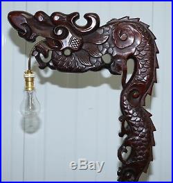 1 Of 2 Chinese Dragon 1920's Hand Carved Wood Floor Standing Lamps Part Of Set