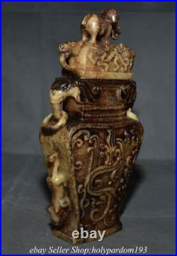 10.2 Ancient Chinese Xiu Jade Carved Dynasty Elephant Lid Dragon Bottle Vase