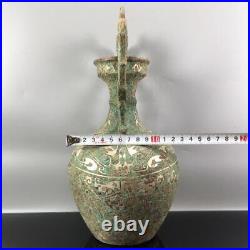 10.2 Chinese old antique bronze ware silver plated Double dragon bottle vase