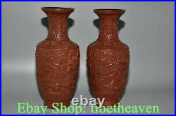 10.2 Marked Old Chinese lacquerware Dynasty Palace Dragon Bottle Vase Pair