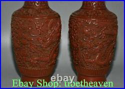 10.2 Marked Old Chinese lacquerware Dynasty Palace Dragon Bottle Vase Pair