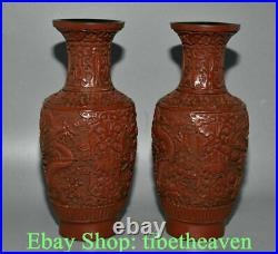 10.2 Marked Old Chinese lacquerware Dynasty Palace Dragon Bottle Vase Pair