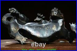 10.2''Old Chinese Bronze Painting Gilt Fengshui Lucky Dragon Beast Statue 10.2''Old Chinese Bronze Painting Gilt Fengshui Lucky Dragon Beast Statue