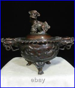 10.2 Qianlong Dynasty Bronze Ware Feng Shui Dragon Lion Incense Burner Censer