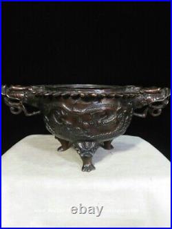 10.2 Qianlong Dynasty Bronze Ware Feng Shui Dragon Lion Incense Burner Censer