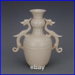 10.3 Good Chinese Porcelain Ding Kiln White Glaze Dragon Two Ear Flower Vase