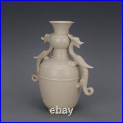 10.3 Good Chinese Porcelain Ding Kiln White Glaze Dragon Two Ear Flower Vase