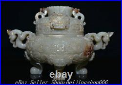 10.4 Antique Chinese Han Dy Hetian Jade Nephrite 5 Claw Dragon incense burner