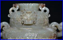 10.4 Antique Chinese Han Dy Hetian Jade Nephrite 5 Claw Dragon incense burner