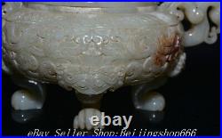 10.4 Antique Chinese Han Dy Hetian Jade Nephrite 5 Claw Dragon incense burner