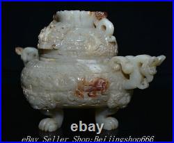 10.4 Antique Chinese Han Dy Hetian Jade Nephrite 5 Claw Dragon incense burner