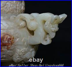 10.4 Antique Chinese Han Dy Hetian Jade Nephrite 5 Claw Dragon incense burner