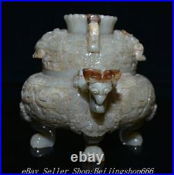 10.4 Antique Chinese Han Dy Hetian Jade Nephrite 5 Claw Dragon incense burner