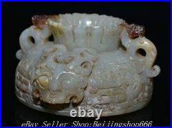 10.4 Antique Chinese Han Dy Hetian Jade Nephrite 5 Claw Dragon incense burner