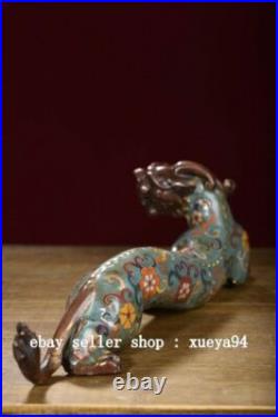 10.4'' Chinese Cloisonne Enamel Bronze FengShui Dragon Pixiu Beast Animal Statue