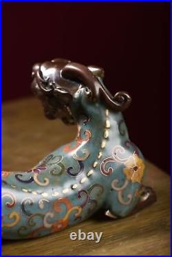 10.4 Collect Cloisonne Enamel BronzeAuspicious Animal Dragon Statue