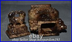 10.4 Old Chinese Xiu Jade Carved Dynasty Dragon Beast 2 Ear Bottle Vase Statue