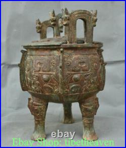 10.6 Antique Chinese Bronze Ware Dynasty Palace Beast Face Dragon Head Censer