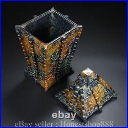 10.6 Antique Chinese Shang Dynasty Hetian Jade Nephrite Dragon Zun Box Pair