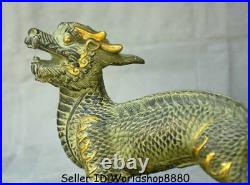 10.8 Old Chinese Bronze Gilt Folk Feng Shui Dragon Kylin Beast Wealth Statue