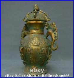 10.8 Old Chinese Bronze Ware Gilt Dynasty Palace Dragon Beast Vessel Kettle