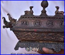 10.8 Old Chinese Copper Dynasty 2 Dragon incense burner Censer Statue