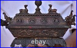 10.8 Old Chinese Copper Dynasty 2 Dragon incense burner Censer Statue