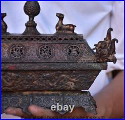 10.8 Old Chinese Copper Dynasty 2 Dragon incense burner Censer Statue