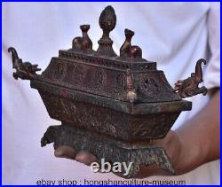 10.8 Old Chinese Copper Dynasty 2 Dragon incense burner Censer Statue