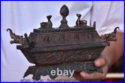 10.8 Old Chinese Copper Dynasty 2 Dragon incense burner Censer Statue