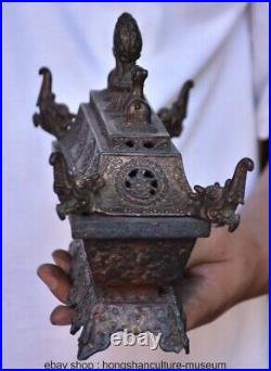 10.8 Old Chinese Copper Dynasty 2 Dragon incense burner Censer Statue