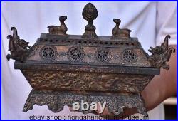 10.8 Old Chinese Copper Dynasty 2 Dragon incense burner Censer Statue