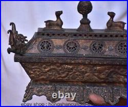 10.8 Old Chinese Copper Dynasty 2 Dragon incense burner Censer Statue