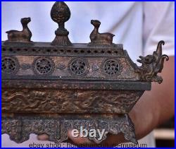 10.8 Old Chinese Copper Dynasty 2 Dragon incense burner Censer Statue