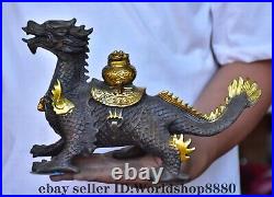 10.8 Old Chinese Copper Gilt Fengshui 12 Zodiac Year Dragon Statue Sculpture A