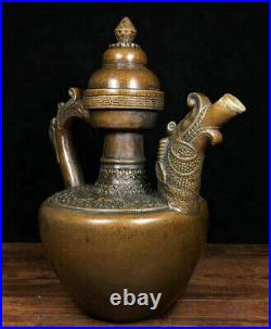 10 Chinese Copper Dynasty Palace Dragon Handle Flower Wine Pot Flagon