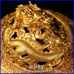 10 Marked Chinese Copper 24k Gold Gilt Dynasty Dragon Incense Burner Censer
