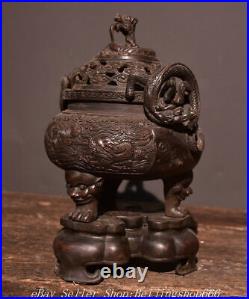 10 Marked Old Chinese Bronze Dynasty Dragon 3 Leg incense burner censer