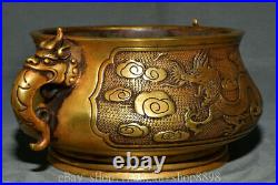 10 Marked Old Chinese Copper Gold Gilt Dynasty Dragon Incense Burner Censer