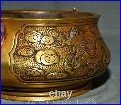 10 Marked Old Chinese Copper Gold Gilt Dynasty Dragon Incense Burner Censer