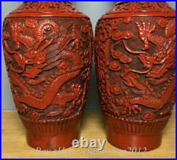 10 Marked Old Chinese lacquerware Dynasty Palace Dragon Bottle Vase Pair