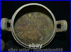 10'' Old Antique chinese bronze ware handle carved Dragon lines basin container