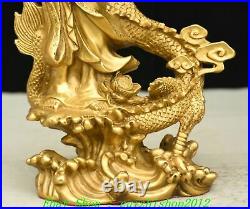 10 Old Chinese Buddhism Brass Copper Dragon GuanYin Kwan-Yin Buddha Statue