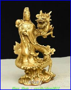 10 Old Chinese Buddhism Brass Copper Dragon GuanYin Kwan-Yin Buddha Statue