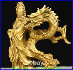 10 Old Chinese Buddhism Brass Copper Dragon GuanYin Kwan-Yin Buddha Statue