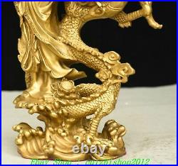 10 Old Chinese Buddhism Brass Copper Dragon GuanYin Kwan-Yin Buddha Statue