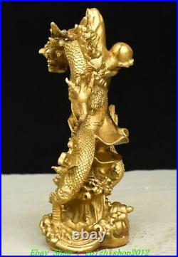 10 Old Chinese Buddhism Brass Copper Dragon GuanYin Kwan-Yin Buddha Statue