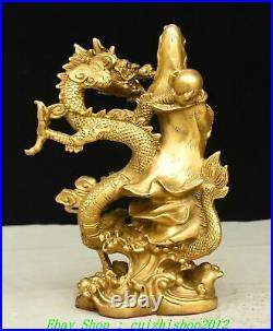 10 Old Chinese Buddhism Brass Copper Dragon GuanYin Kwan-Yin Buddha Statue